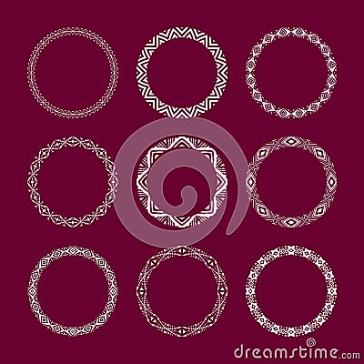 Set of 9 amazing white traditional tribal round frames Vector Illustration