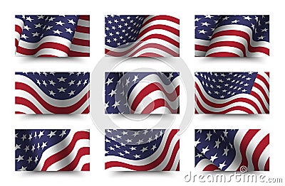 Set of america flag background collection . waving design . Ratio 16 : 9 . 4th of July independence day concept . Vector Vector Illustration