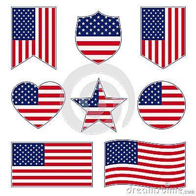 Set of American flags Vector Illustration