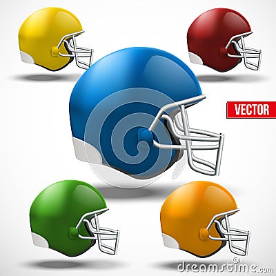 Set of American football helmet side view Vector Illustration