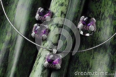 Set of Amethyst Jewelry Stock Photo