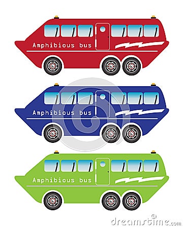 Set of amphibian bus or land and water touring Stock Photo