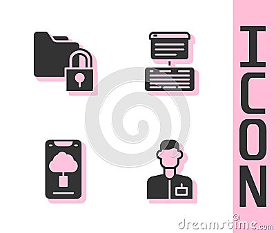 Set Analyst engineer, Folder and lock, Cloud technology data transfer and Server, Data, Web Hosting icon. Vector Vector Illustration