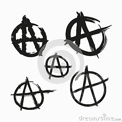 Set of Anarchy symbols. Painted with rough grunge brushes. Vector illustration. Vector Illustration