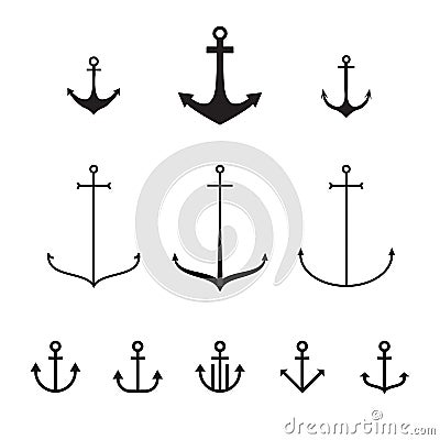 Set of anchors, modern simple design, line design Vector Illustration