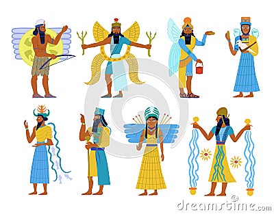 A set of Ancient Babylonian gods Cartoon Illustration