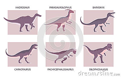 Set of ancient carnivorous and herbivorous dinosaurs Vector Illustration