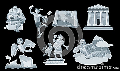 Set Ancient greek god in the present world. Vector Illustration