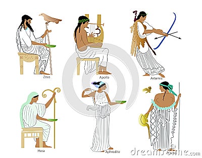 A set of Ancient Greek gods and goddesses Cartoon Illustration