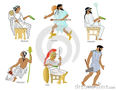A set of Ancient Greek gods and goddesses Cartoon Illustration