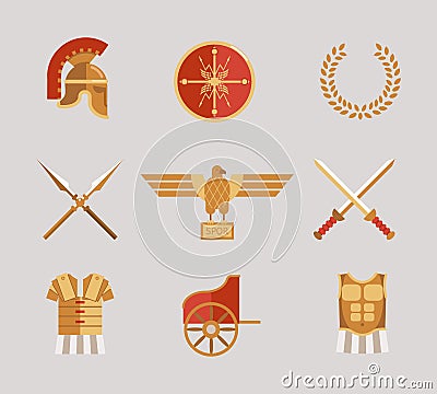 Set of ancient warrior accessories Vector Illustration