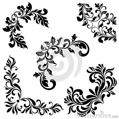 A set of angular ornaments. Ideal for stencil. Ornate tracery of swirls and leaves Vector Illustration