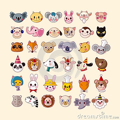 Set of animal face icons Vector Illustration