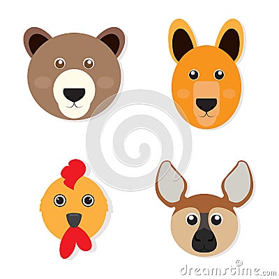 Set of animal faces Vector Illustration