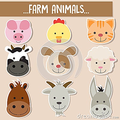 Set of animal faces Vector Illustration