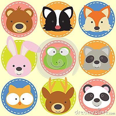 Set of animal faces Vector Illustration