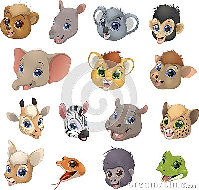 Set of animal heads Vector Illustration