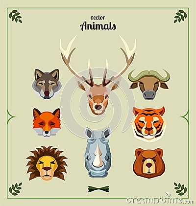 Set of animal heads. Vector Illustration