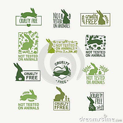 Set animal logo cruelty free. Sign with silhouette rabbit and flower and nature leaf. Design stapm for product not Vector Illustration