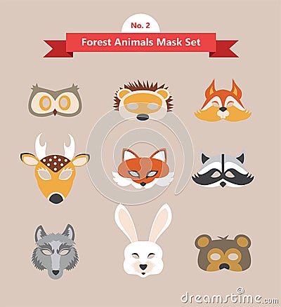 Set of animal masks for costume Party Vector Illustration