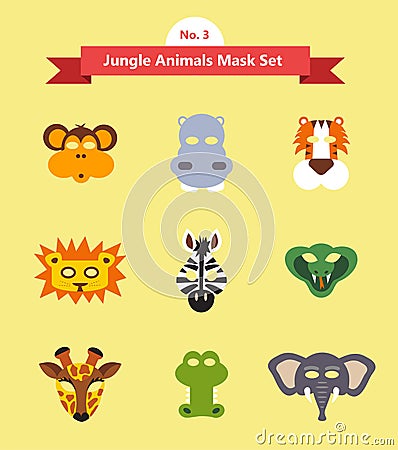 Set of animal masks . set 3. jungle animals Vector Illustration