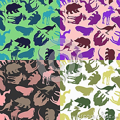 Set animal pattern. Color options from ornaments of wild animals Vector Illustration