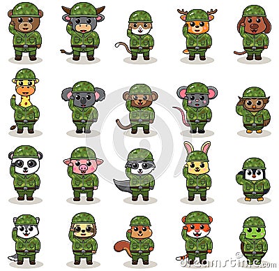 Set of Animal soldiers salute Vector Illustration