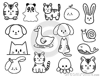 set of animals,black line,Lots of cute animals Vector Illustration