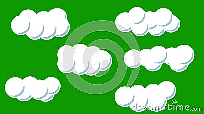 A Set Of Animated Clouds In Cartoon Style On A Green Screen Background ...