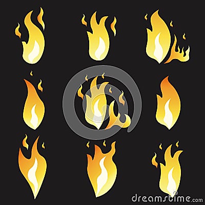 Set of animation fire and illustration various . Cartoon flat style. Vector Illustration