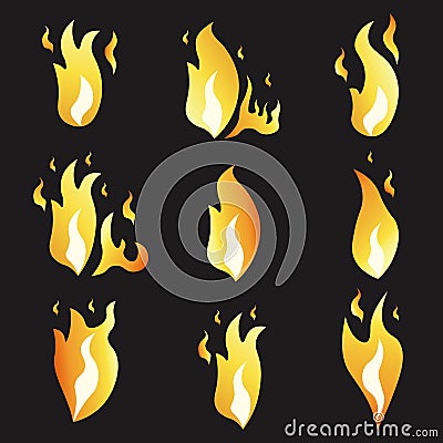 Set of animation fire and illustration various . Cartoon flat style. Vector Illustration