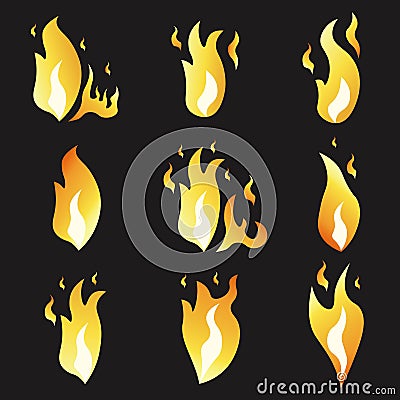 Set of animation fire and illustration various . Cartoon flat style. Vector Illustration