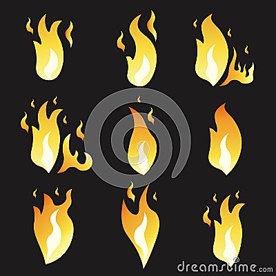 Set of animation fire and illustration various . Cartoon flat style. Vector Illustration