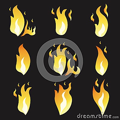 Set of animation fire and illustration various . Cartoon flat style. Vector Illustration