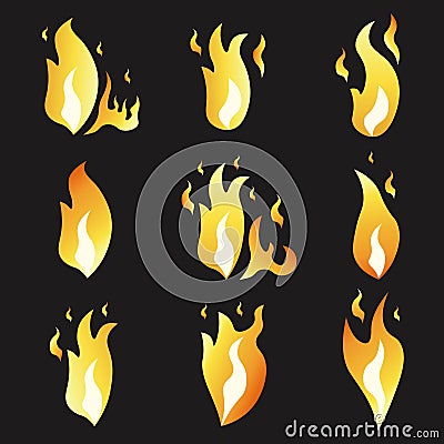 Set of animation fire and illustration various . Cartoon flat style. Vector Illustration