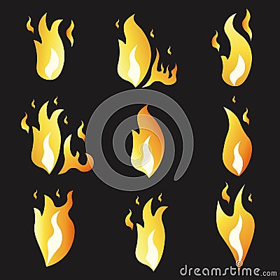 Set of animation fire and illustration various . Cartoon flat style. Vector Illustration