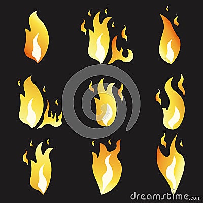 Set of animation fire and illustration various . Cartoon flat style. Vector Illustration