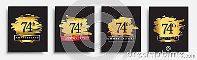 Set of Anniversary logo, 74th anniversary template design on golden brush background, vector design for greeting card and Vector Illustration