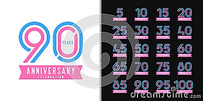 Set of anniversary logotype. Colorful anniversary celebration emblem design for company profile, booklet, leaflet, magazine, Vector Illustration