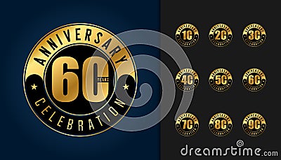 Set of anniversary logotype. Golden anniversary celebration embl Vector Illustration