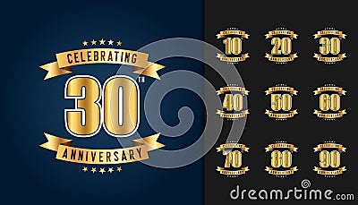 Set of anniversary logotype. Golden anniversary celebration embl Vector Illustration