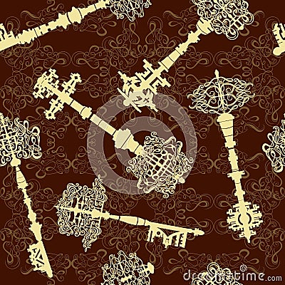 Set of antique keys seamless pattern. Vintage vector illustration collection. Vector Illustration