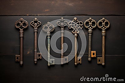 A set of antique skeleton keys with rusted patina Stock Photo