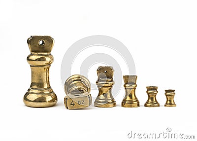 Set of antiques brass imperial weights Stock Photo