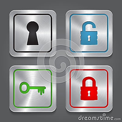 Set app icons, metallic lock buttons collection. Vector Illustration