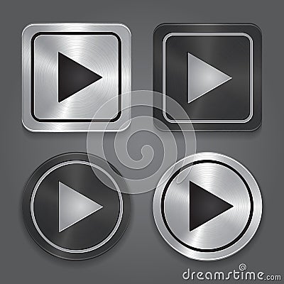 Set app icons, realistic metallic Play button with Vector Illustration