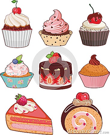 Set of appetizing cakes Vector Illustration