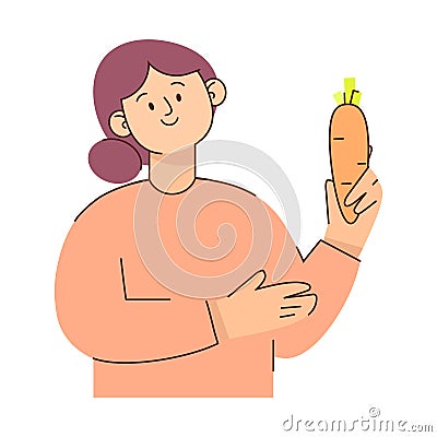 Woman vegetarian with carrot Vector Illustration