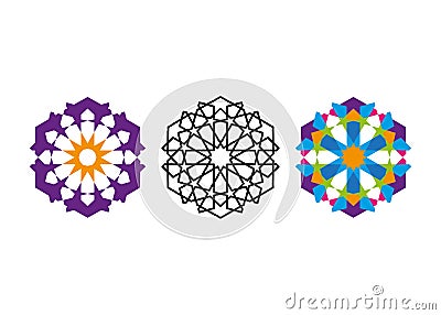 Set Arabic Decorative Pattern. Islamic Symbol, logo design templates. Arabic style emblems for luxury products, hotels, boutiques, Vector Illustration