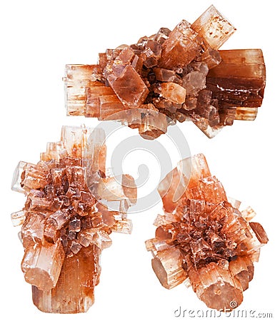 Set of Aragonite mineral gem stones isolated Stock Photo